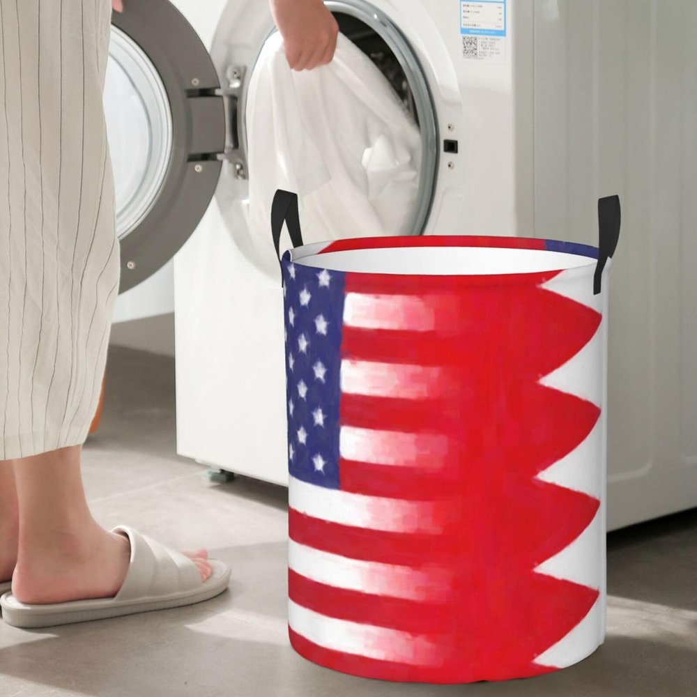 Bahrain America Flag Oil Painted Circular Hamper Lasting Organization Bedroom Bathroom Dcor