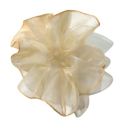 2 Pack Shiny Fluffy Dance Bun Organza Hair Scrunchies for Womens Bun Covers Headdress Ties Ponytail Bun Holders Hair Donut for Performance,Dance,Cheer,Party Favors (Light Yellow)
