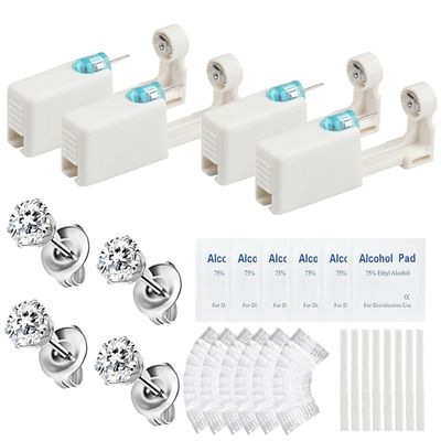 24 Pcs Self Ear Piercing Gun Kits - 24pcs/Set Painless Disposable Sterile Gun with Hypoallergenic Studs,at Home Safety Ear Piercing Gun Kit Tool (White cz 4mm 252)