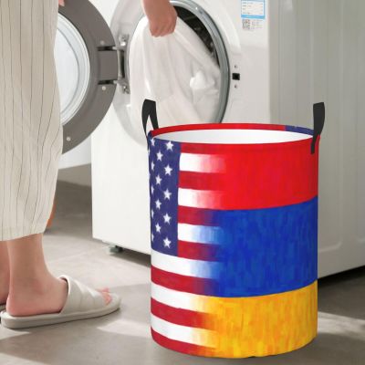 Armenia America Flag Oil Painted Circular Hamper Lasting Organization Bedroom Bathroom Dcor