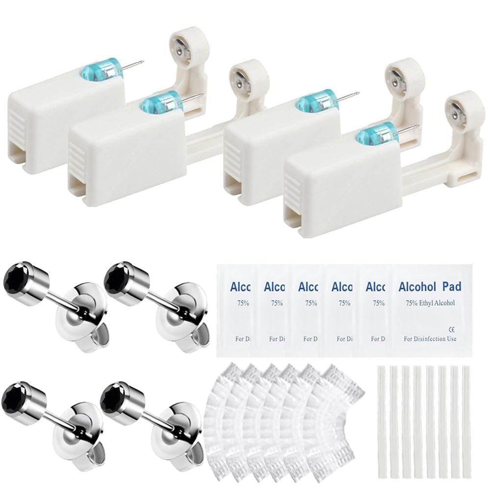 24 Pcs Self Ear Piercing Gun Kits - 24pcs/Set Painless Disposable Sterile Gun with Hypoallergenic Studs,at Home Safety Ear Piercing Gun Kit Tool (Black cz 4mm 225)