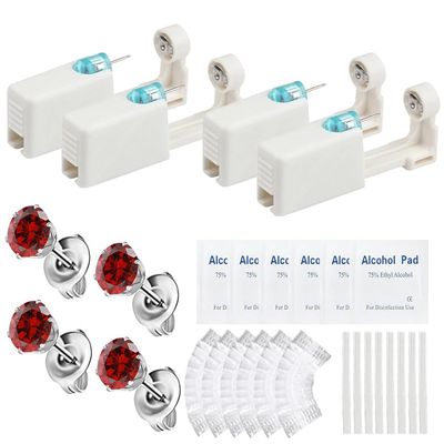 24 Pcs Self Ear Piercing Gun Kits - 24pcs/Set Painless Disposable Sterile Gun with Hypoallergenic Studs,at Home Safety Ear Piercing Gun Kit Tool (Red cz 5mm 519)