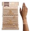 10 Boho Bracelets, Braided & Stretch Hair Ties for Thick/Thin Hair, 5 Styles, Light Coffee Colors - No Damage Ponytail Holders view 1