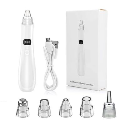 Blackhead Extractor, Blackhead Remover, Skin Tag Removal Kit with 5 Probes, Pore Extractor Portable Pimple Extractor, Rechargeable USB Port 3 Speeds Control for Women and Men White