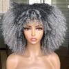 Hcclijo Short Hair Afro Kinky Curly Wig With Bangs For Black Women Synthetic Cosplay Lolita Ombre Glueless Blue Pink Red Wig 1B-0906 14inches view 1