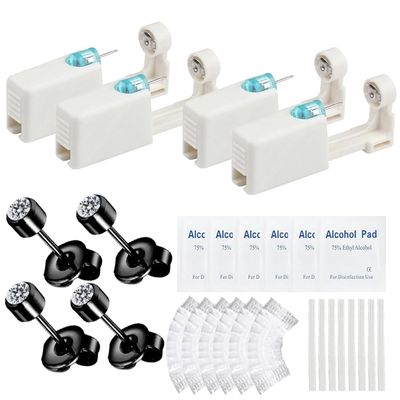24 Pcs Self Ear Piercing Gun Kits - 24pcs/Set Painless Disposable Sterile Gun with Hypoallergenic Studs,at Home Safety Ear Piercing Gun Kit Tool (Black cz 4mm 316)