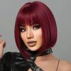YOUNIGA Wine Red Bob Wig With Bangs 12 Inch Burgundy Wig Short Synthetic Fiber Bob Wigs for Women Short Bob Wigs and Halloween Cosplay Wig for Daily Life Colorful Wigs With One Cap (Wine Red) view 1