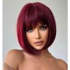 YOUNIGA Wine Red Bob Wig With Bangs 12 Inch Burgundy Wig Short Synthetic Fiber Bob Wigs for Women Short Bob Wigs and Halloween Cosplay Wig for Daily Life Colorful Wigs With One Cap (Wine Red) view 3