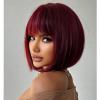 YOUNIGA Wine Red Bob Wig With Bangs 12 Inch Burgundy Wig Short Synthetic Fiber Bob Wigs for Women Short Bob Wigs and Halloween Cosplay Wig for Daily Life Colorful Wigs With One Cap (Wine Red) view 4
