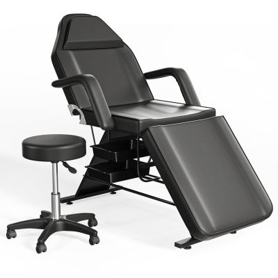 Charmmade Tattoo Chair for Clients Massage Bed Adjustable 72.4in Facial Bed for Esthetician Multi-use Comfortable Professional Spa Bed and Stool Hold Up to 660lbs, with 2 Storage Baskets, Black