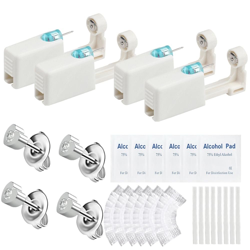 psaakon 24 Pcs Self Ear Piercing Gun Kits - 24pcs/Set Painless Disposable Sterile Gun with Hypoallergenic Studs,at Home Safety Ear Piercing Gun Kit Tool (Heart 4mm 226)