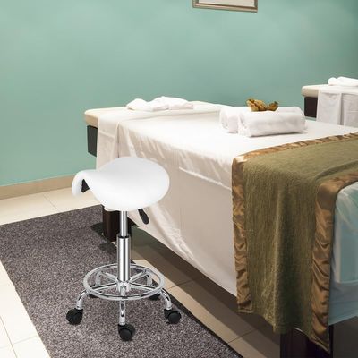 NOLLAM Saddle Stool with Wheels 250 lbs Weight Capacity, Heavy Duty Rolling Stool for Massage Salon Kitchen Spa Drafting Nail-Tech, Height Adjustable, 360 Swivel, Wide Thick Seat Padding, White