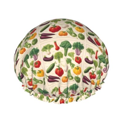 Cap For And Women Stylish Shower Capsintroduction Of Various Vegetablesprint With Reusable Waterproof Bathing Shower Hat For Ladies