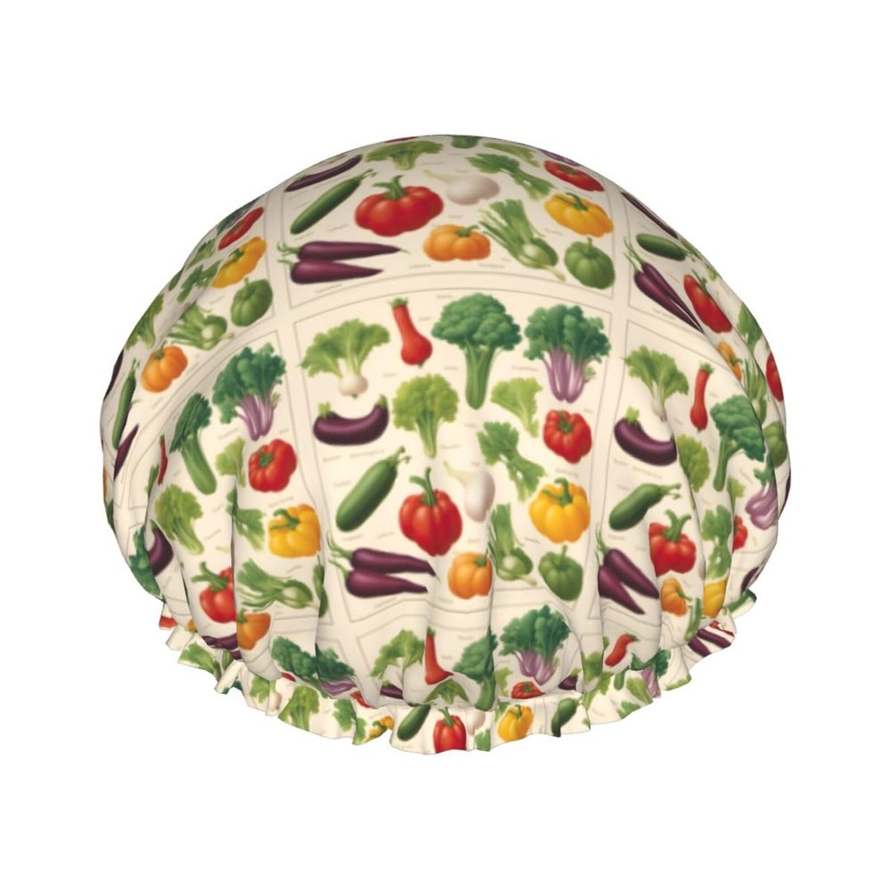 Cap For And Women Stylish Shower Capsintroduction Of Various Vegetablesprint With Reusable Waterproof Bathing Shower Hat For Ladies