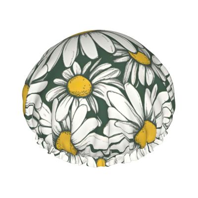 QHWLR Cap For And Women Stylish Shower Capswhite Daisyprint With Reusable Waterproof Bathing Shower Hat For Ladies