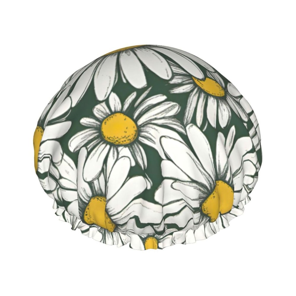 QHWLR Cap For And Women Stylish Shower Capswhite Daisyprint With Reusable Waterproof Bathing Shower Hat For Ladies