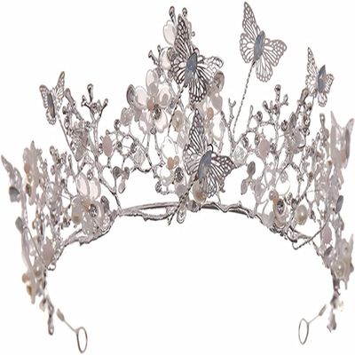 Bride Wedding Flower Crowns Tiaras, Bridal Butterfly Tiara Queen Crown, Crystal Costume Party Hair Accessories for Birthday, Proms, Parties, Pageant, Stage Productions The shape is exquisite and the c