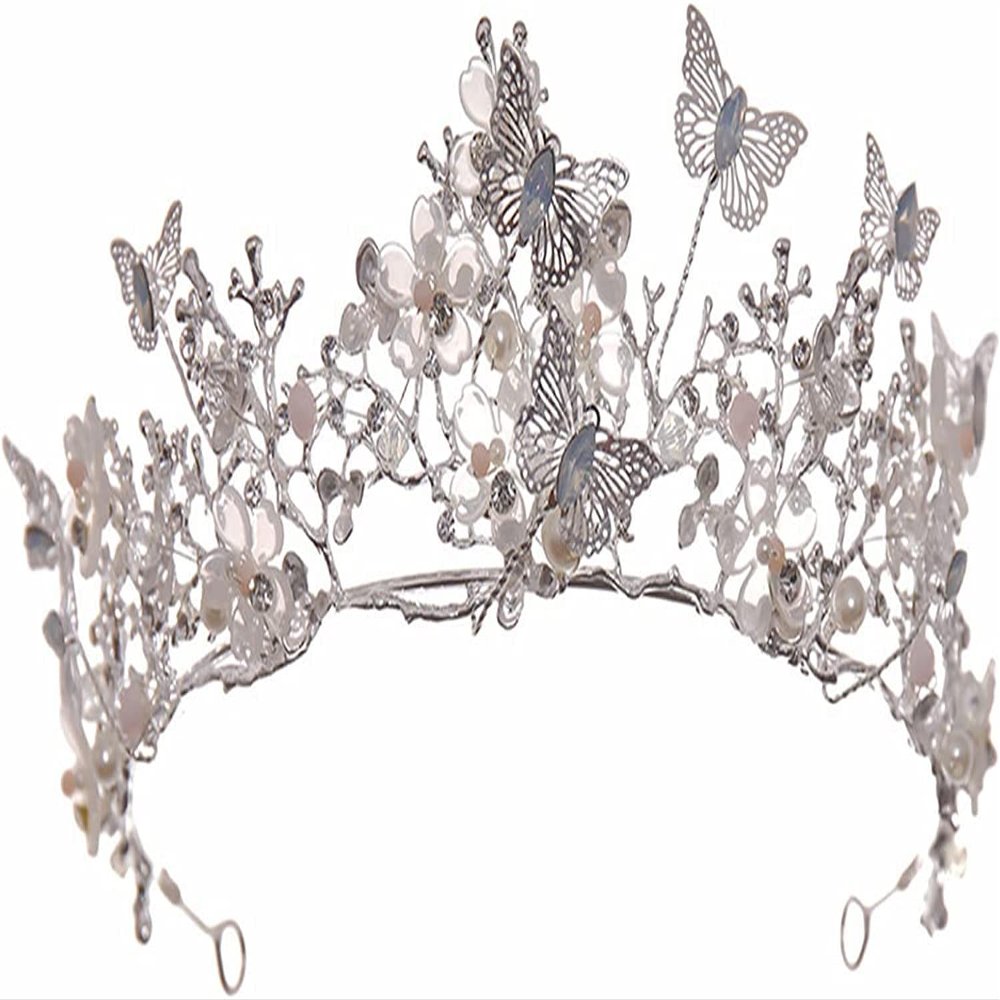 Bride Wedding Flower Crowns Tiaras, Bridal Butterfly Tiara Queen Crown, Crystal Costume Party Hair Accessories for Birthday, Proms, Parties, Pageant, Stage Productions The shape is exquisite and the c
