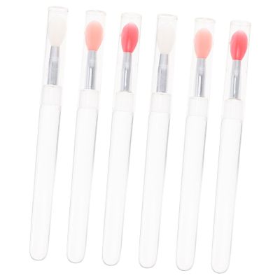 HAPINARY 6pcs Silicone Lip Brush Colors Pink Red Portable Lipstick Applicators Lid Makeup Tools for Women Eye Shadow Brush
