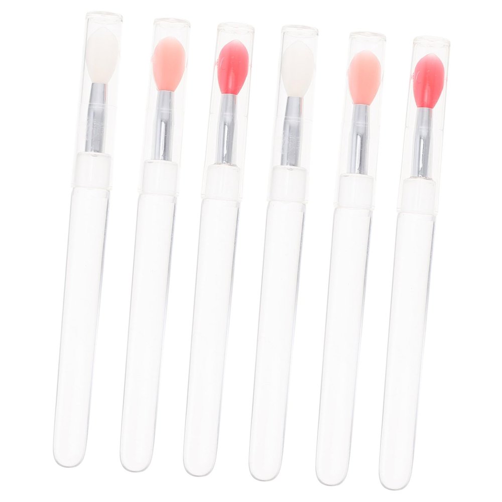 HAPINARY 6pcs Silicone Lip Brush Colors Pink Red Portable Lipstick Applicators Lid Makeup Tools for Women Eye Shadow Brush