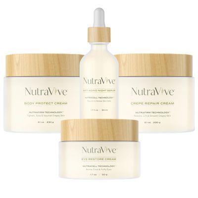 Complete Skin Revitalization Set: Crepe Repair Cream (8.1 Oz), Crepe Body Protect Cream (8.1 Oz), Anti-Aging Night Serum (1.7 Fl Oz) & Eye Restore Cream (1.7 Fl Oz) - Reduce Fine Lines, Wrinkles