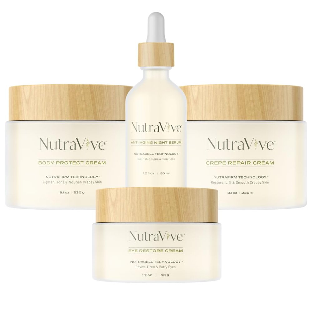 Complete Skin Revitalization Set: Crepe Repair Cream (8.1 Oz), Crepe Body Protect Cream (8.1 Oz), Anti-Aging Night Serum (1.7 Fl Oz) & Eye Restore Cream (1.7 Fl Oz) - Reduce Fine Lines, Wrinkles