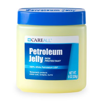 CareAll Petroleum Jelly 8 Oz Jar., Unscented, 100% Pure White Petrolatum Jelly USP, Protectant for Minor Cuts, Scrapes, Burns. Moisturizer for Dry Skin and Lips.