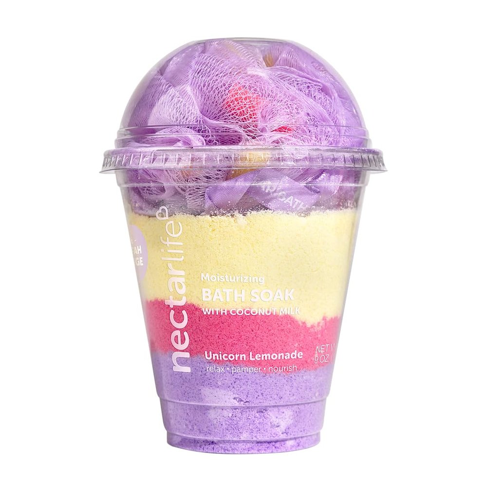 Coconut Milk Bath Soak, Sea Salt Bath, Bubble Bath, Natural Detox Foaming Body Soak, Foot Soak, Vegan Body Skin Care, 9 oz. (Unicorn Lemonade)