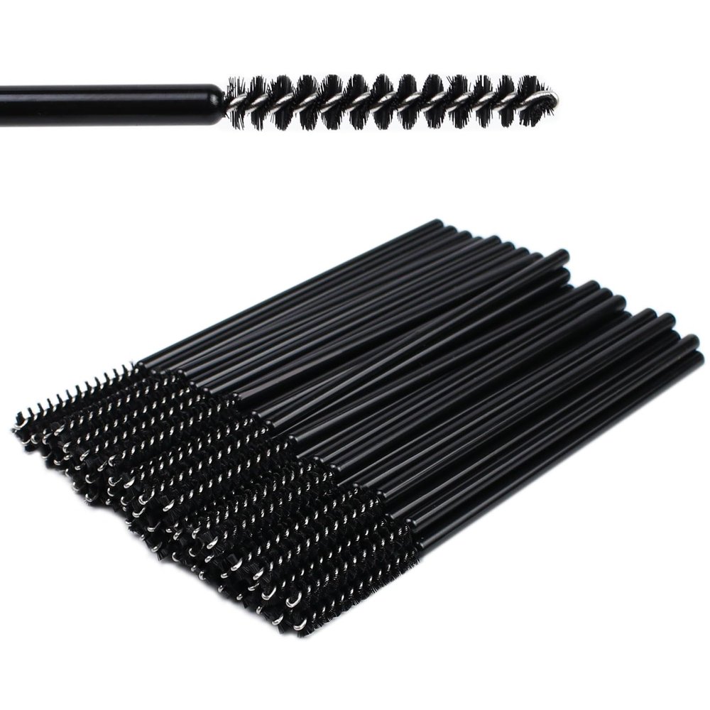 Mini Disposable Skinny Mascara Wands 50pcs Micro Eyelash Brush Small Makeup Brush Applicators Eyebrow Spoolies (Skinny-P-Black-50)