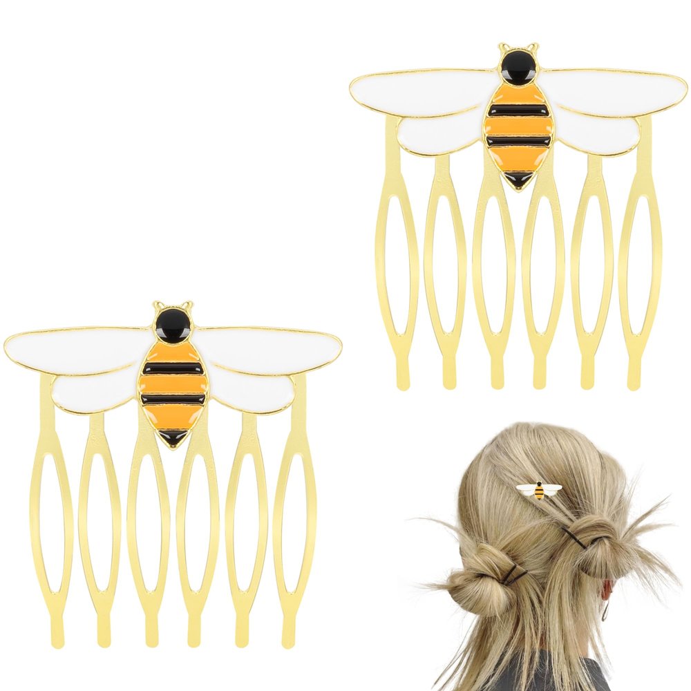 CAIRIAC Hair Side Combs French Teeth Hair Combs for Women Girl Hair Decorative Hair Pins for Styling, Metal Hair Fork Comb Gold Hairpins Cute Hair Accessories Gift for Thin Hair Fine Hair (Bee)