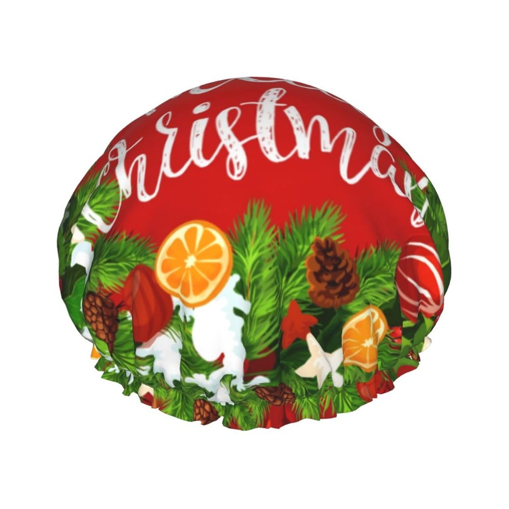 Merry Christmas Shower Caps Reusable Bath Cap Double Layers Waterproof Shower Cap for Women Long Hair