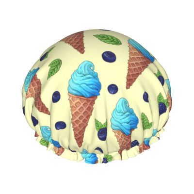 Juiimr Ice Cream Shower Caps Reusable Bath Cap Double Layers Waterproof Shower Cap for Women Long Hair