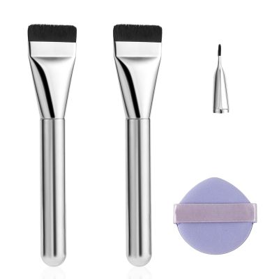 3pcs Flat Foundation Brush Sets, with Makeup Puff Makeup Blade Bristles Perfect for Blending Liquid Cream Foundation Concealer Applicator Cosmetics Makeup Face Brush Tools