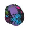 Rainbow of Neon Paint Splatters Shower Caps Reusable Bath Cap Double Layers Waterproof Shower Cap for Women Long Hair view 2