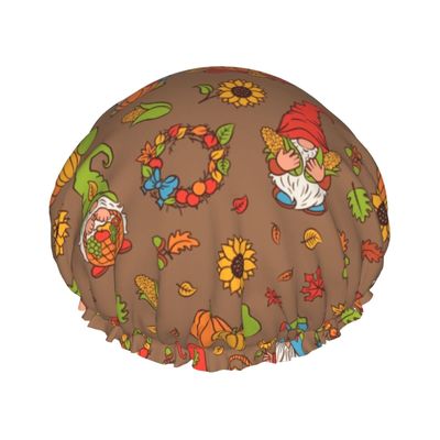 Thanksgiving Turkey Maple and Pumpkin Shower Caps Reusable Bath Cap Double Layers Waterproof Shower Cap for Women Long Hair