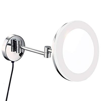RomildaYuan Makeup Mirror Hotel Wall Mounted Bright Lighted Makeup Mirrors with LED Light and Magnification Chrome Polished Plug in, High-End