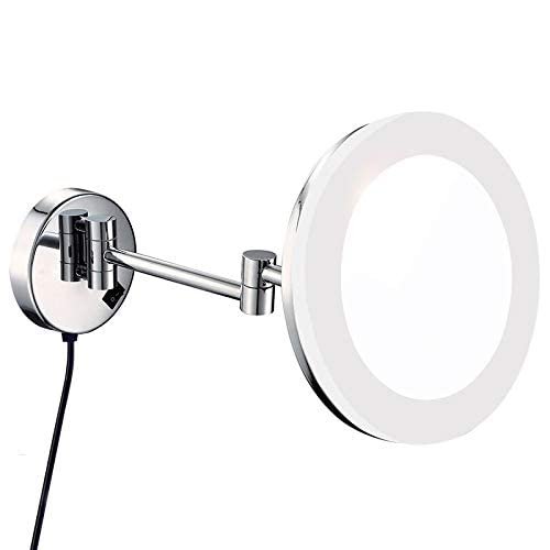 RomildaYuan Makeup Mirror Hotel Wall Mounted Bright Lighted Makeup Mirrors with LED Light and Magnification Chrome Polished Plug in, High-End