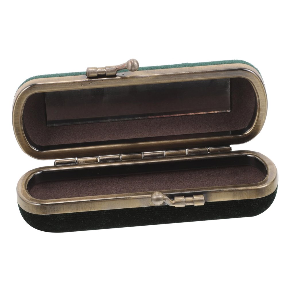 CALLARON Portable Lipstick Case Organizer for Travel Velvet Lip Gloss Holder Green Square Rhinestone Convenient Lipstick Container for Purse Essentials for Women