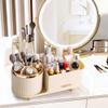 360 Rotating Makeup Organizer for Vanity with Brush Holder and Drawer, Cosmetic Display Case, Makeup Organizer for Skincare, Perfume, Lotions, Lipsticks Countertop Organizer (White) view 3