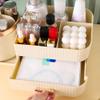 360 Rotating Makeup Organizer for Vanity with Brush Holder and Drawer, Cosmetic Display Case, Makeup Organizer for Skincare, Perfume, Lotions, Lipsticks Countertop Organizer (White) view 4