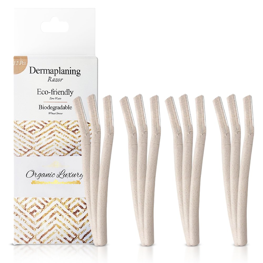 Dermaplane Face Razor Tool - Biodegradable- Swedish Stainless Steel-For exfoliation and Hair removal- Men and Woman -12 pc. Organic Luxury