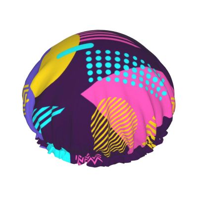 Retro 80s 90s Shower Caps Reusable Bath Cap Double Layers Waterproof Shower Cap for Women Long Hair