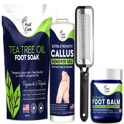 Tea Tree Foot Soak, Callus Remover Gel - Extra Strength Callus Remover Gel & Foot Soak With Epsom Salts For Calluses & Tea Tree Oil Foot Balm/ Moisturizer For Dry Cracked Feet
