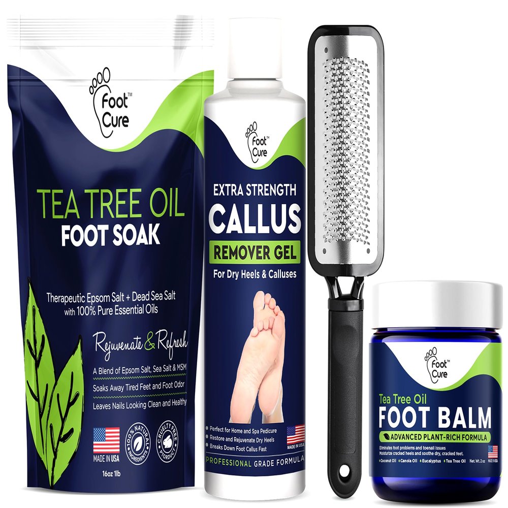 Tea Tree Foot Soak, Callus Remover Gel - Extra Strength Callus Remover Gel & Foot Soak With Epsom Salts For Calluses & Tea Tree Oil Foot Balm/ Moisturizer For Dry Cracked Feet