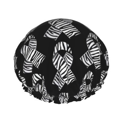 Carcinoid Cancer Awareness Month Shower Caps Reusable Bath Cap Double Layers Waterproof Shower Cap for Women Long Hair