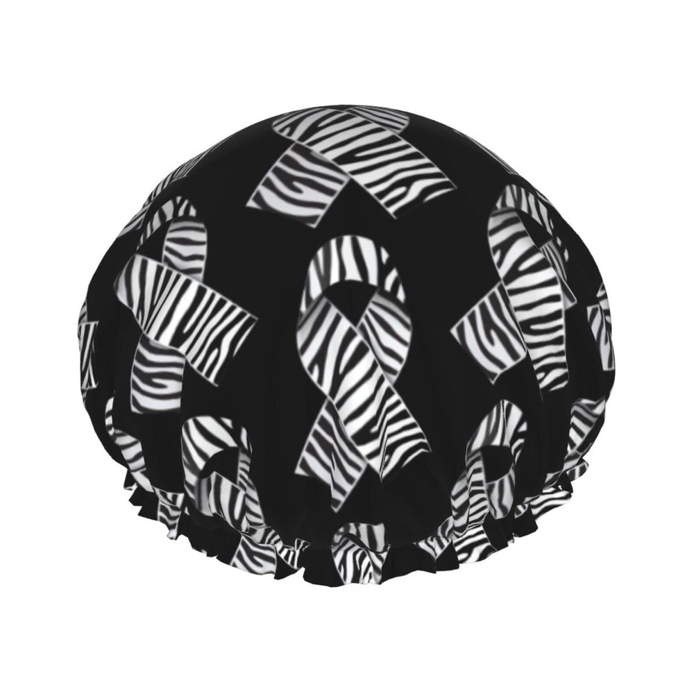 Carcinoid Cancer Awareness Month Shower Caps Reusable Bath Cap Double Layers Waterproof Shower Cap for Women Long Hair