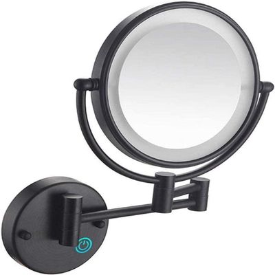 Makeup Mirror 8" Wall Mounted Makeup Mirror with Lights LED 5X Wall Makeup Vanity Mirror Double Sided, Touch Button and Adjustable Light, Shaving Makeup in Bedroom or Bathroom USB RechargeBlack ( Colo
