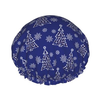 Juiimr Christmas Snowflake Pattern Shower Caps Reusable Bath Cap Double Layers Waterproof Shower Cap for Women Long Hair