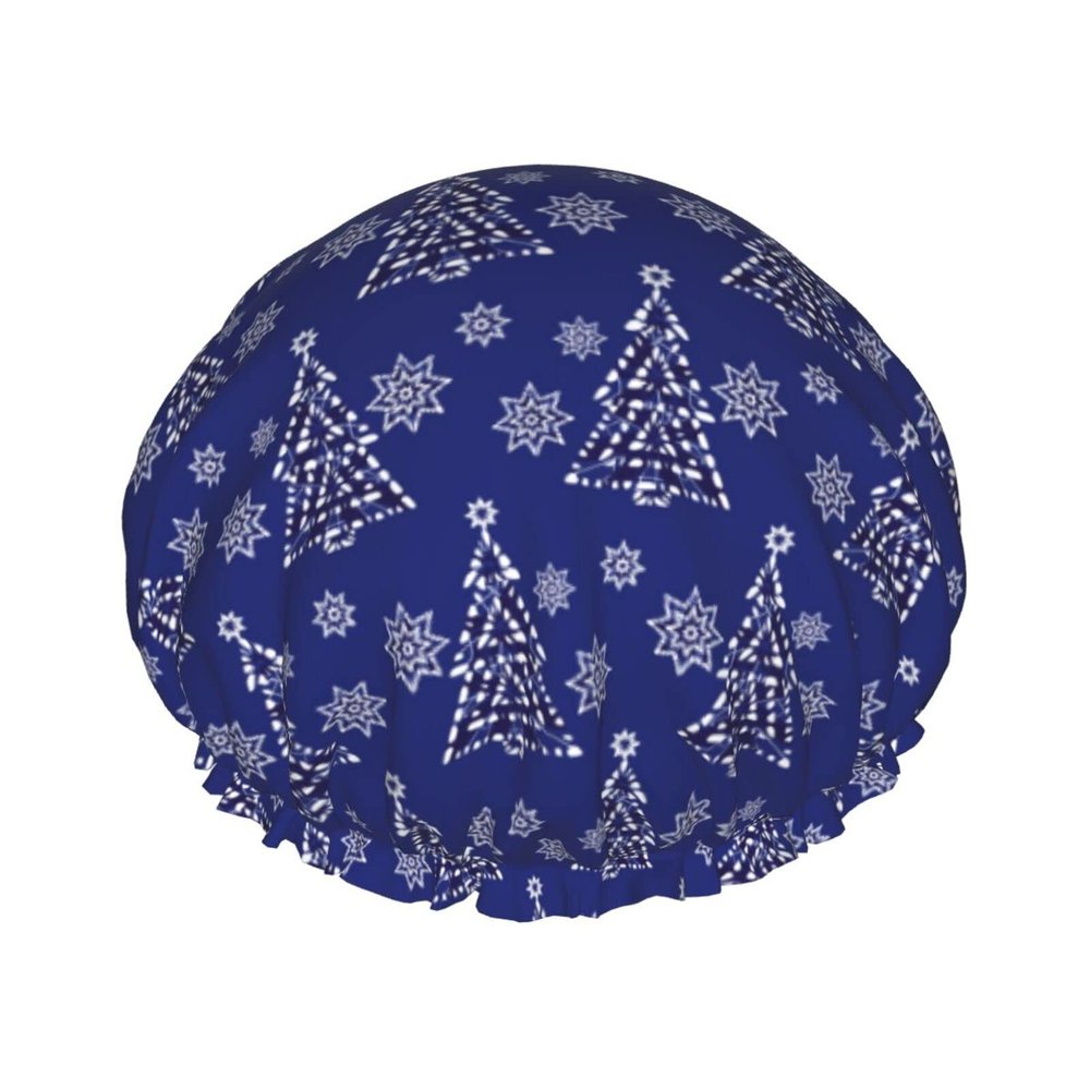 Juiimr Christmas Snowflake Pattern Shower Caps Reusable Bath Cap Double Layers Waterproof Shower Cap for Women Long Hair
