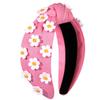 NVENF Flower Headbands for Women Spring Summer Floral Knotted Headbands Crystal Rhinestone White Pink Wide Top Knot Headband Beach Summer Hair Accessories Outfits Gifts (Flower A-Pink3) view 1